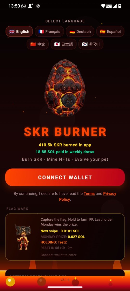 SKR Burner home on Solana Seeker
