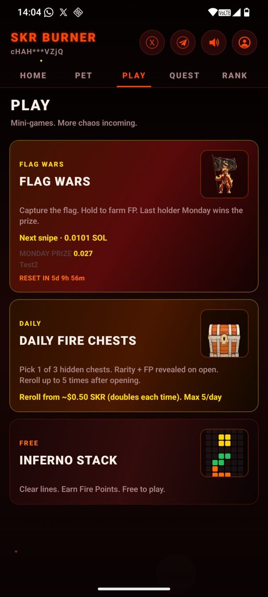 Play hub: Flag Wars, Fire Chests, Inferno Stack